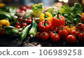 Variety of fresh vegetables on kitchen table. Healthy food concept 106989258