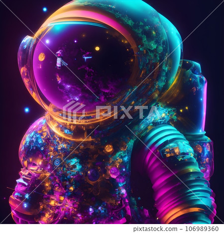 Astronaut on dark with neon light. 106989360