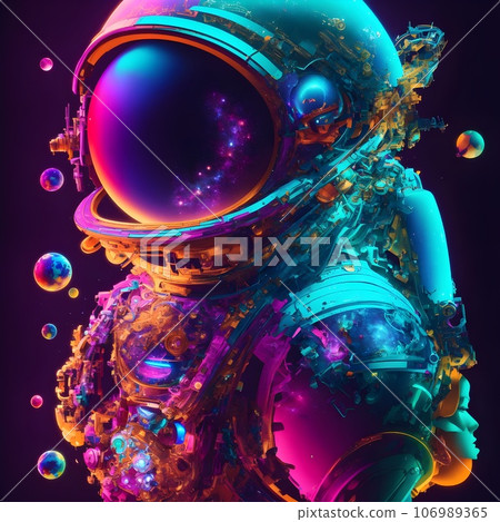 Astronaut on dark with neon light. Astronaut on dark with neon light. 106989365