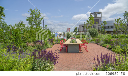 Dining table set in the garden 106989458