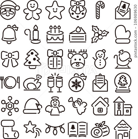 Christmas icon pictogram decoration simple line cute illustration material set Christmas icon pictogram decoration simple line cute illustration material set 106989630