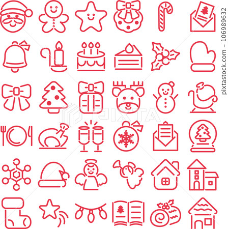 Christmas icon pictogram decoration simple line cute illustration material set Christmas icon pictogram decoration simple line cute illustration material set 106989632