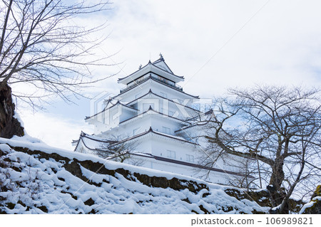 日本名城百選:雪天的敦賀城(會津若松城) 日本名城百選:雪天的敦賀城(會津若松城) 106989821