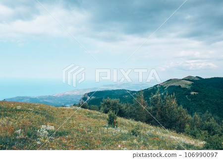Completely overgrown with bushes and trees, a green mountain Completely overgrown with bushes and trees, a green mountain 106990097