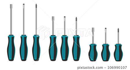 Screwdrivers set isolated on white background. Hand tools for repair and construction. Screwdrivers set isolated on white background. Hand tools for repair and construction. 106990107