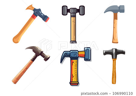 Set of carpenter hammer in flat style. Typical simplistic hammer tool set.  106990110