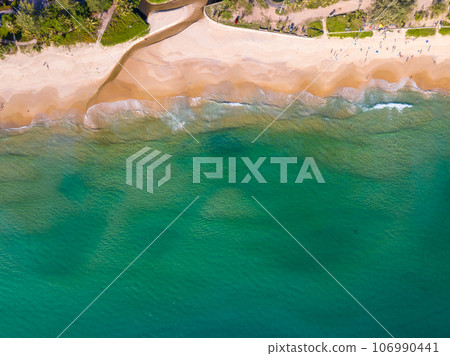 Aerial view of cars with road along the beach at Phuket island Thailand, Beautiful beach sea in summer season,Amazing light sunset or sunrise,Nature and Travel background 106990441