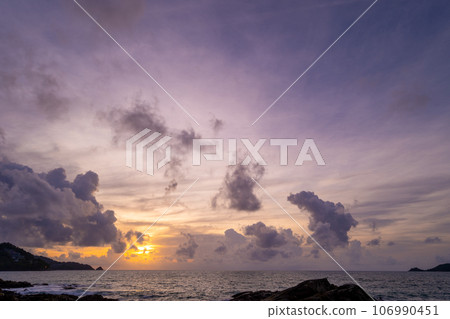 Landscape nature view Beautiful Light Sunset or sunrise colorful sky,Dramatic majestic scenery Sky with Amazing clouds in sunset sky wonderful light clouds background 106990451