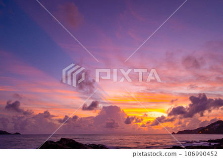 Landscape nature view Beautiful Light Sunset or sunrise colorful sky,Dramatic majestic scenery Sky with Amazing clouds in sunset sky wonderful light clouds background 106990452