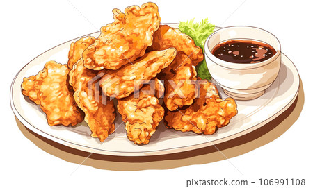 Watercolor illustration of fried chicken on a plate "AI generated image" 106991108