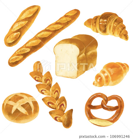 Bread illustration set - classic hard bread, French bread, white bread 106991246
