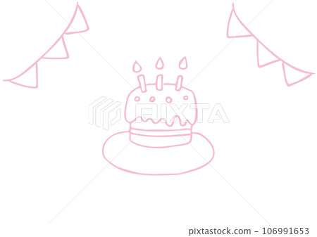 Hand drawn line drawing illustration of cute birthday cake 106991653