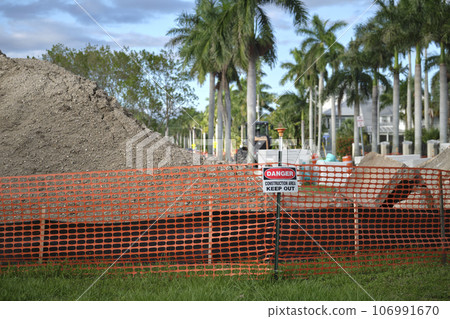 Protective barrier at construction site for safety restriction Protective barrier at construction site for safety restriction 106991670