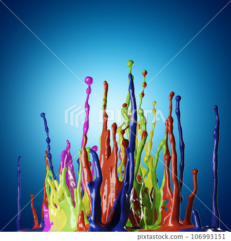 Colored paint splashes on blue background 106993151