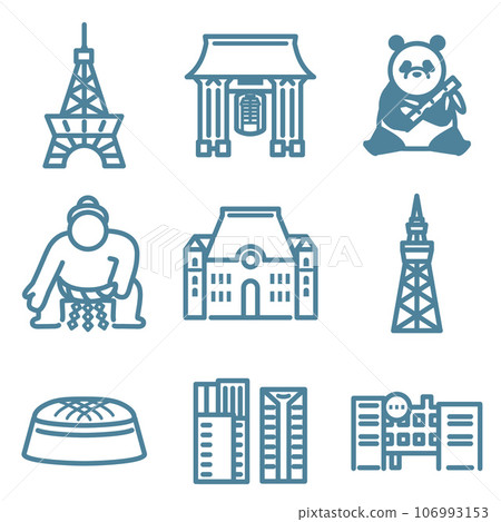Tokyo tourist destination illustration set Tokyo tourist destination illustration set 106993153