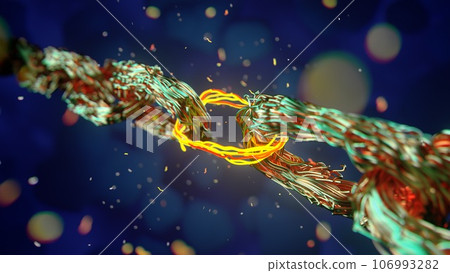 Blockchain digital chain, beautiful abstract copper coil wiring . 3d rendering. 106993282