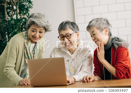 看筆記本電腦的高級女性 106993497