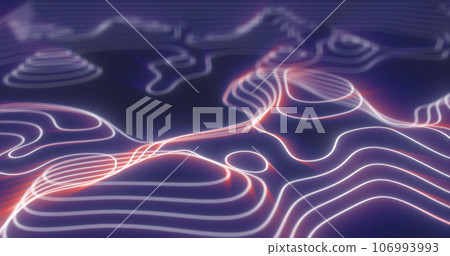 Abstract purple futuristic hi-tech landscape with mountains and canyons from glowing energy circles and magic lines background 106993993