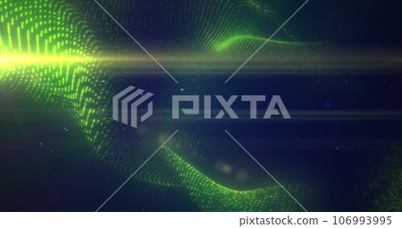 Green glowing energy bright particles light lines and waves abstract background Green glowing energy bright particles light lines and waves abstract background 106993995