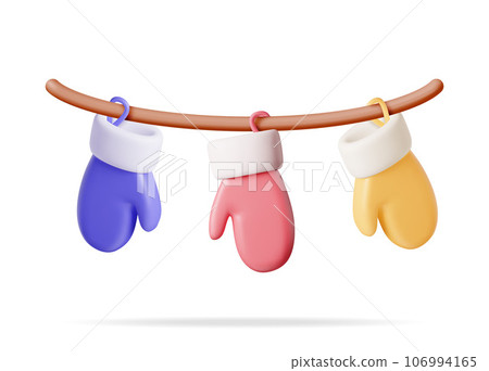 3D Colorful Gloves Hanging on Clothesline 106994165