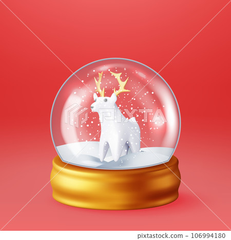 3D Glass Christmas Snow Globe with Deer 106994180