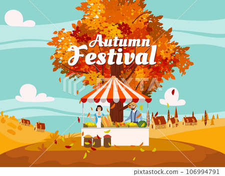 Autumn Festival fair local market countryside, apple tree, farm, rural village 106994791