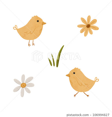 Set of Cartoon domestic chickens, daisy and sunflower. Digital hand drawn farm birds illustration for textile design, poster, postcard. Cartoon style character drawing for printing on an isolated Set of Cartoon domestic chickens, daisy and sunflower. Digital hand drawn farm birds illustration for textile design, poster, postcard. Cartoon style character drawing for printing on an isolated 106994827