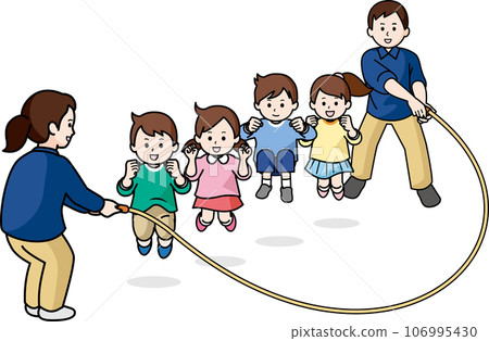 Children and teacher jumping rope 106995430