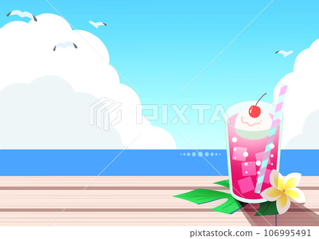 Summer sea blue sky tropical drink landscape illustration background material 2 106995491