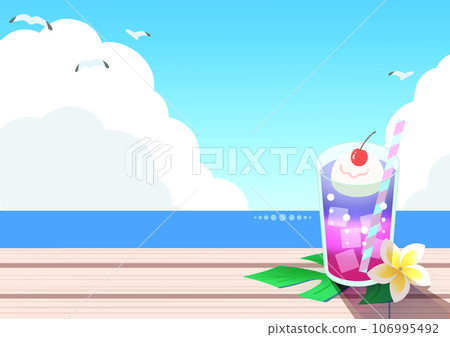 Summer sea blue sky tropical drink landscape illustration background material 1 106995492