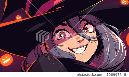 手绘卡通可爱的万圣节女巫插画 手绘卡通可爱的万圣节女巫插画 106995846