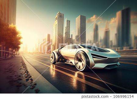 Electric sport car running on the morning road in future city Created with Generative AI technology. Electric sport car running on the morning road in future city Created with Generative AI technology. 106996154