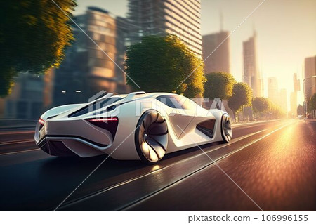 Electric sport car running on the morning road in future city Created with Generative AI technology. Electric sport car running on the morning road in future city Created with Generative AI technology. 106996155