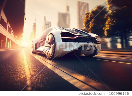 Electric sport car running on the morning road in future city Created with Generative AI technology. Electric sport car running on the morning road in future city Created with Generative AI technology. 106996156