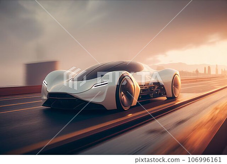 Electric sport car running on the morning road in future city Created with Generative AI technology. Electric sport car running on the morning road in future city Created with Generative AI technology. 106996161