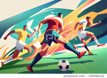 Illustration of football players are competing on the field Created with Generative AI technology. 106996282