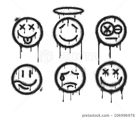 Spray painted graffiti smiling face set Spray painted graffiti smiling face set 106996978