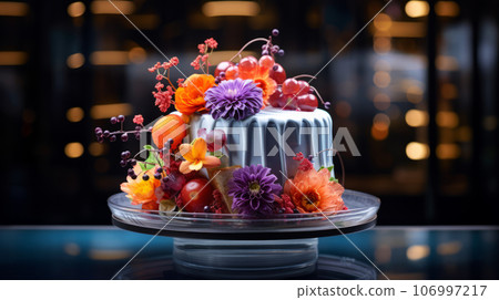 Beautiful cake decorated with eatable flowers for Valentine Day Birthday Wedding and Festive selective focus Beautiful cake decorated with eatable flowers for Valentine Day Birthday Wedding and Festive selective focus 106997217