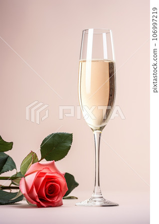 Champagne glasses and red roses, Valentine's day concept 106997219