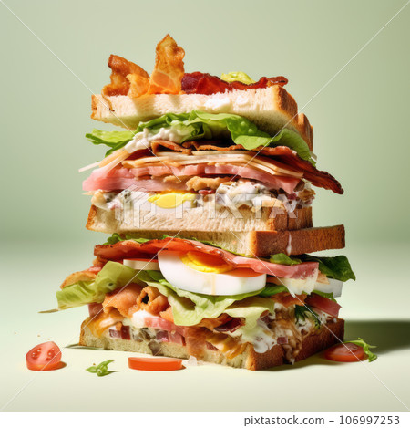 Giant Sandwich on colorful background close up Giant Sandwich on colorful background close up 106997253