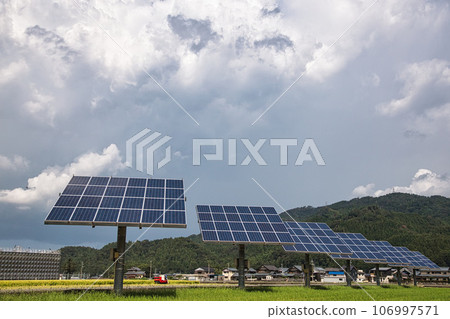 Rural scene with blue sky in fine autumn 106997571