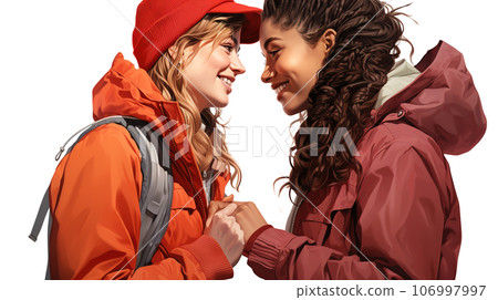 Lesbian Lover Couple Holding Hands with Transparent Background, Ai generative 106997997