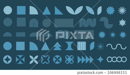 Set with geometric shapes in minimal style, abstract bauhaus forms and brutalism shapes, vector 106998151