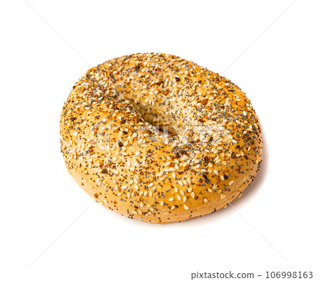 Bagel, Round Bread Bun, Wheat Bakery with Grains And Seeds for Breakfast, Plain Circle Bagel Bread 106998163