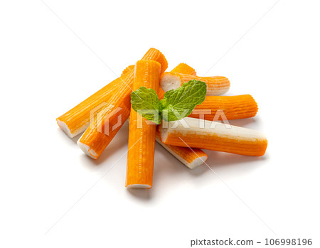 Crab Stick Isolated, Orange Crabstick Closeup, Crabmeat Food, Crabmeat Fish Sticks, Crab Sticks 106998196