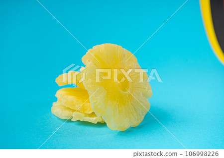Dry Pineapple Rings Isolated, Candy Pineapples, Dehydrated Yellow Sugar Fruit, Candied Fruits Circles 106998226