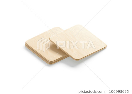 Blank square wood plate mockup stack, side view 106998655