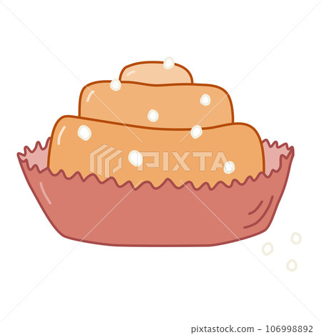 Delicious cinnamon bun sprinkled with sugar in backing paper cup, vector Delicious cinnamon bun sprinkled with sugar in backing paper cup, vector 106998892