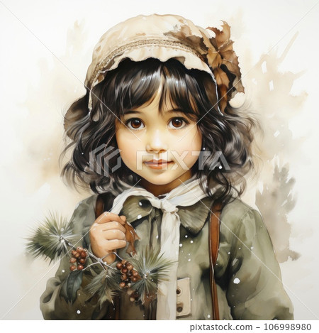 Watercolor representation of a child discovering gifts on Christmas. Watercolor representation of a child discovering gifts on Christmas. 106998980