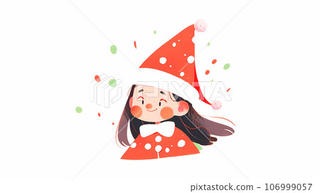 手绘卡通圣诞节头戴圣诞帽的女孩插画 106999057